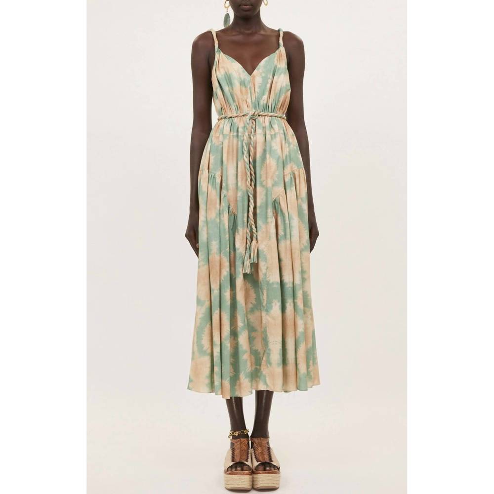 Ulla Johnson Green and Cream Midi Dress